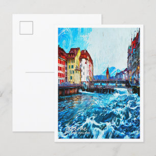 Carte Postale Lucerne Suisse Paint à l'huile Ville Paysage