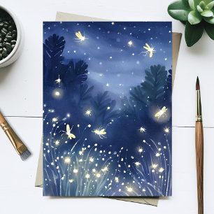 Carte Postale Lucioles la Nuit   Luciole Bleu Aquarelle