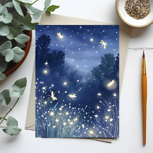 Carte Postale Lucioles la Nuit Luciole Bleu Aquarelle
