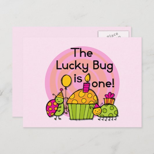 Carte Postale Lucky Bug Cupcake 1er Anniversaire Tshirts et cade (Devant / Derrière)