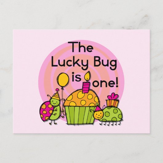 Carte Postale Lucky Bug Cupcake 1er Anniversaire Tshirts et cade (Devant)