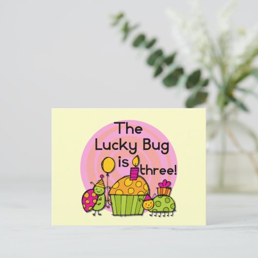Carte Postale Lucky Bug Cupcake 3e Anniversaire Tshirts et cadea (Debout devant)