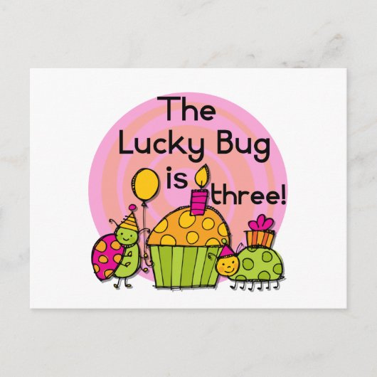 Carte Postale Lucky Bug Cupcake 3e Anniversaire Tshirts et cadea (Devant)