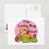 Carte Postale Lucky Bug Cupcake 4th Birthday T-shirts et cadeaux (Devant / Derrière)