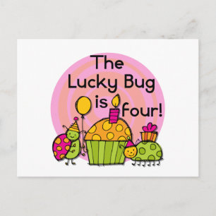 Carte Postale Lucky Bug Cupcake 4th Birthday T-shirts et cadeaux