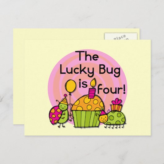 Carte Postale Lucky Bug Cupcake 4th Birthday T-shirts et cadeaux (Devant / Derrière)