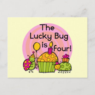 Carte Postale Lucky Bug Cupcake 4th Birthday T-shirts et cadeaux