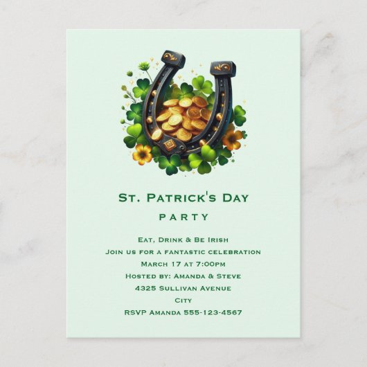 Carte Postale Lucky Horseshoe & Gold Coins St. Patrick's Day (Devant)