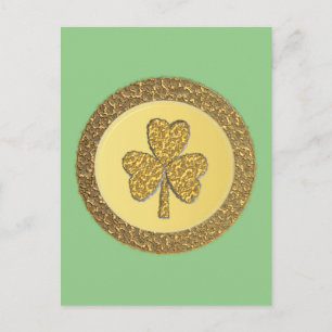 Carte Postale Lucky Irish Shamrock Gold Coin
