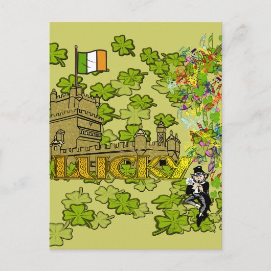 Carte Postale Lucky Leprechaun et son château irlandais (Devant)