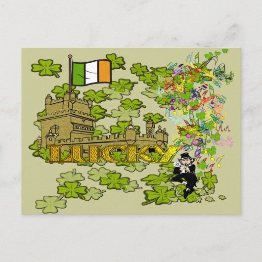Carte Postale Lucky Leprechaun et son château irlandais (Devant)