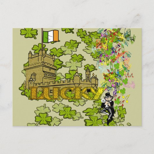 Carte Postale Lucky Leprechaun et son château irlandais (Devant)