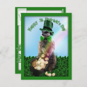 Carte Postale Lucky Meerkat avec Pot Of Gold St. Patrick's Day (Devant / Derrière)