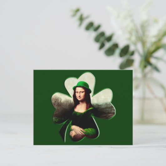 Carte Postale Lucky Mona Lisa St Patrick's Day Clover (Debout devant)