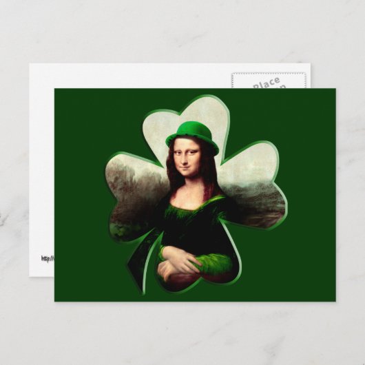 Carte Postale Lucky Mona Lisa St Patrick's Day Clover (Devant / Derrière)