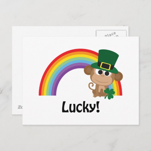 Carte Postale Lucky Monkey Leprechaun (Devant / Derrière)