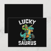 Carte Postale Lucky Saurus Dinosaur T Rex St Patrick's Day (Devant / Derrière)