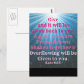 Carte Postale Luke Bible Give et il vous sera rendu. (Devant / Derrière)