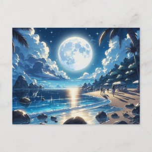 Carte Postale Lumière de la lune sur la peinture tropicale des î