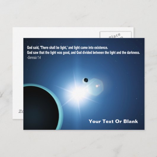 Carte Postale Lumière de l'obscurité - Genèse 1:4 (Devant / Derrière)