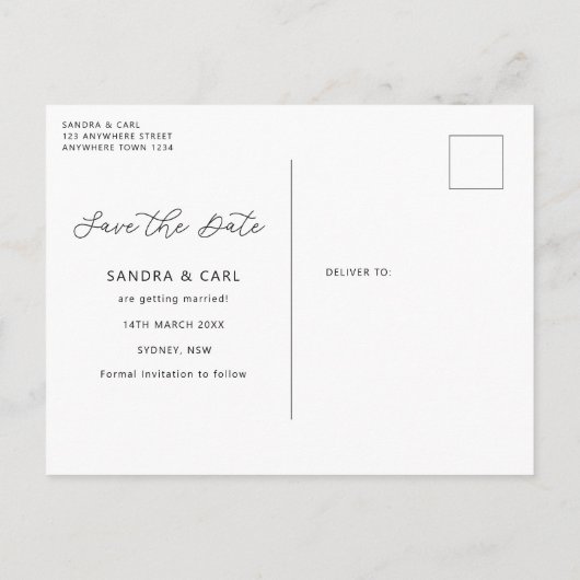 Carte Postale Lumière électrique au néon Enregistrer la date Inv (Dos)