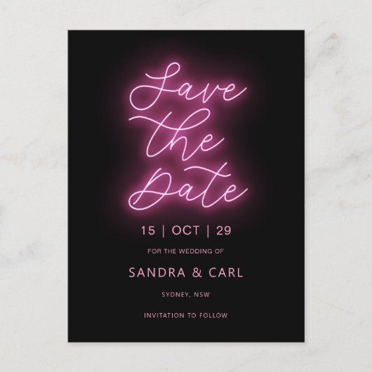 Carte Postale Lumière électrique au néon Enregistrer la date Inv (Devant)