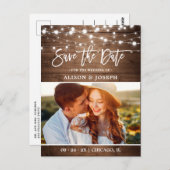 Carte Postale Lumières à cordes de bois rustique Photo Enregistr (Devant / Derrière)