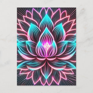 Carte Postale Lumières au néon Fleur de lotus Réveil Reiki Magie