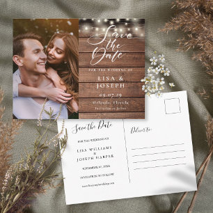 Carte Postale Lumières de Chaîne Rustiques Photo Mariage Enregis
