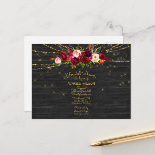 Carte Postale Lumières de corde de Barnboard Roses rouges Fête d