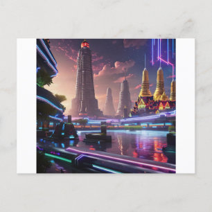 Carte Postale Lumières de néon vibrantes de Cyberpunk Bangkok