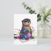 Carte Postale Lumières de Noël de la loutre adorable AI (Debout devant)