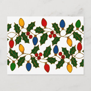 Carte Postale Lumières de Noël et houx en art de cloisonné