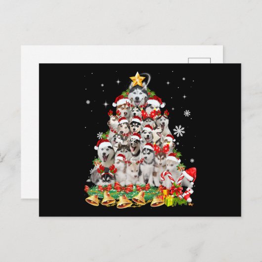 Carte Postale Lumières de sapin de Noël husky sibérien | Noël de (Devant / Derrière)