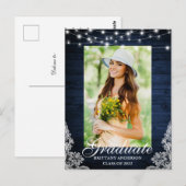 Carte Postale Lumières dentelle bleu Faire-part de graduation (Devant / Derrière)