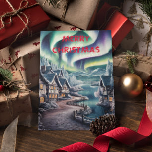 Carte Postale Lumières du Nord sur une maison charmante à Noël 