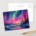 Carte Postale Lumières du Nord Vibrant paysage nocturne Abstrait<br><div class="desc">Un magnifique tableau de paysage moderne du ciel nocturne illuminé par les aurores boréales, avec des couleurs vives et des coups de pinceau dynamiques et abstraits. Les coups tourbillonnants et énergiques capturent le mouvement des aurores boréales, créant un sentiment d'émerveillement et d'émerveillement. L'utilisation audacieuse de la couleur et de la...</div>