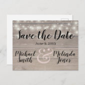 Carte Postale Lumières en bois rustique Mariage Sauvez la date (Devant / Derrière)