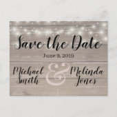 Carte Postale Lumières en bois rustique Mariage Sauvez la date (Devant)