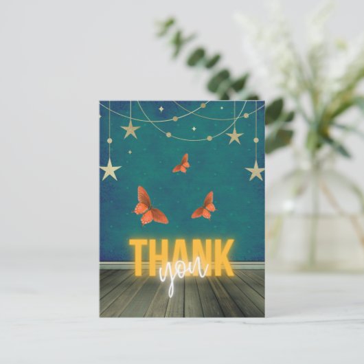 Carte Postale Lumières néon magiques et papillons (Debout devant)