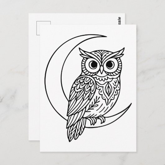 Carte Postale Luna Owl Line Art avec Crescent Moon (Devant / Derrière)