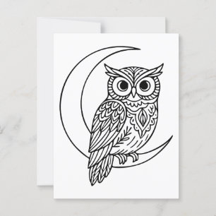 Carte Postale Luna Owl Line Art avec Crescent Moon