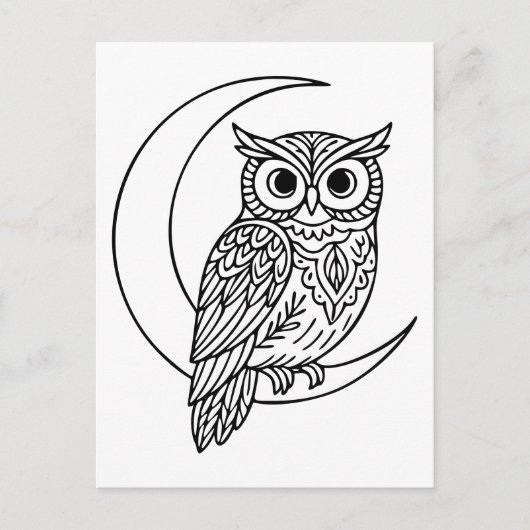 Carte Postale Luna Owl Line Art avec Crescent Moon (Devant)