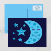 Carte Postale Lune bleue et étoiles rayées (Devant / Derrière)