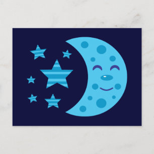 Carte Postale Lune bleue et étoiles rayées
