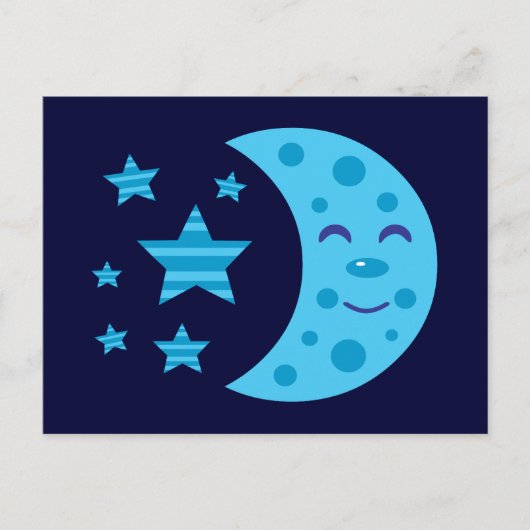 Carte Postale Lune bleue et étoiles rayées (Devant)