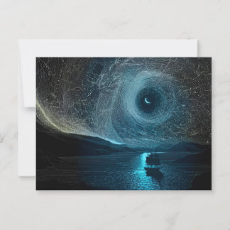 Carte Postale Lune de croissant au-dessus d'un voilier, côte roc