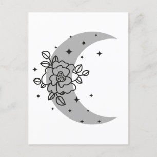 Carte Postale Lune de croissant avec sac fourre-tout de fleurs