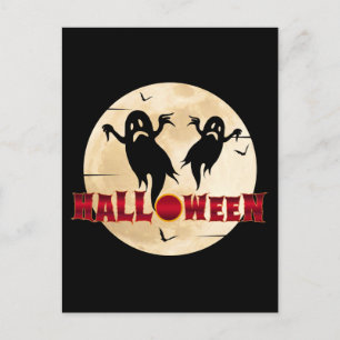 Carte Postale Lune d'Halloween Silhouette Fantômes Chauves-souri