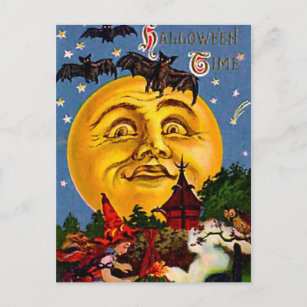 Carte Postale Lune d'Halloween vintage et sorcières